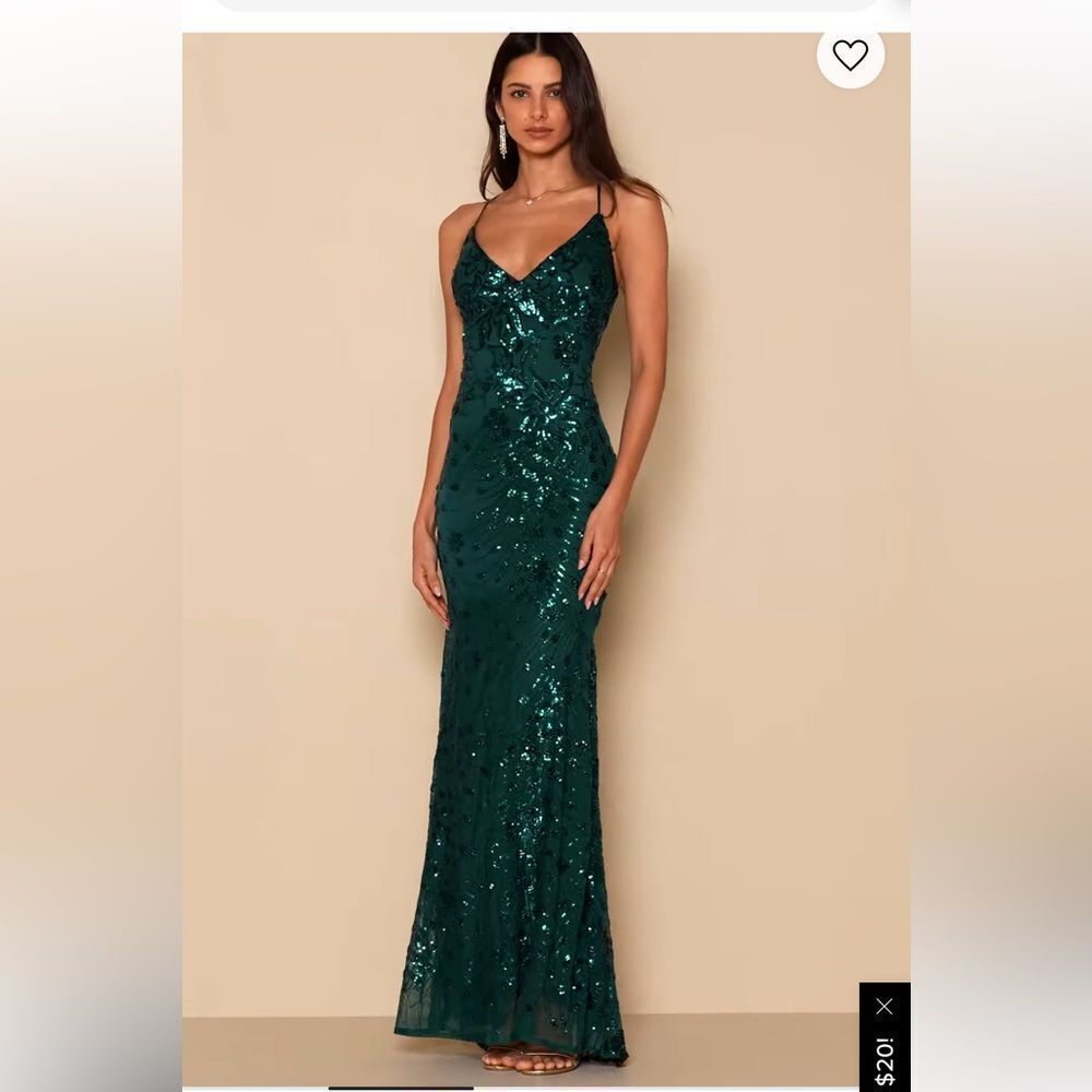Lulus Photo Finish Forest Green Sequin Lace-Up Maxi Dress - Picture 2 of 4